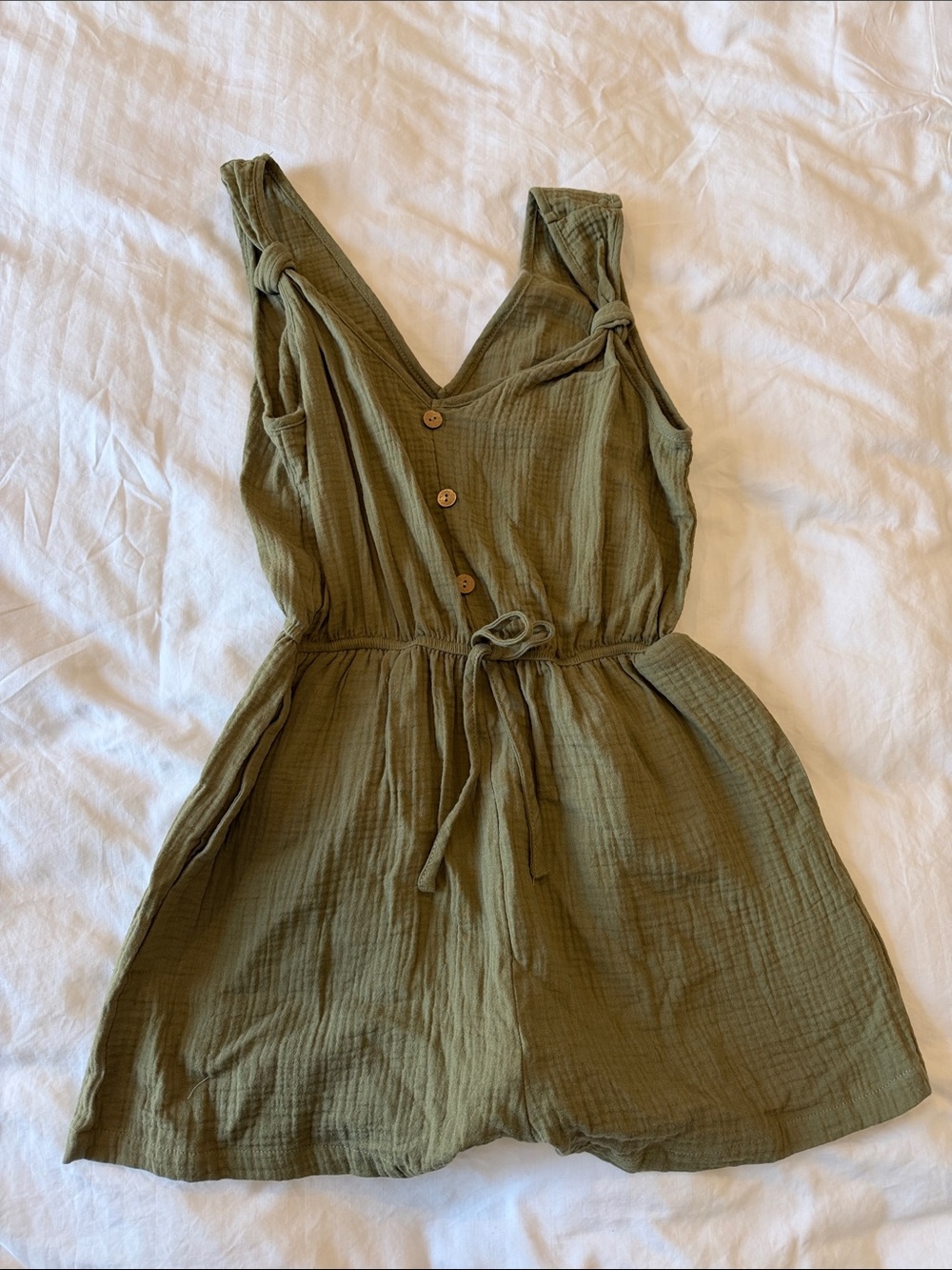 Kids Olive Green Cotton Gauze One-Piece Romper